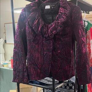 Samuel Dong Textured Ruffle Collar Jacket – Purple Satin / Black